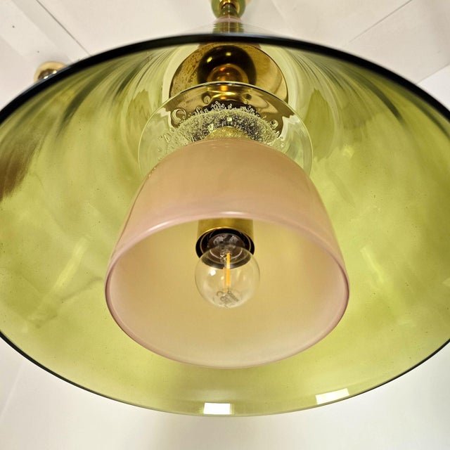 Pair of Olive Green Murano Pendant Lights, Italy For Sale - Image 10 of 12