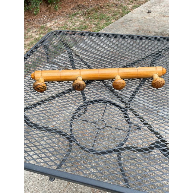 Vintage French Faux Bamboo Wooden 4 Peg Coat Hat Rack For Sale - Image 17 of 18