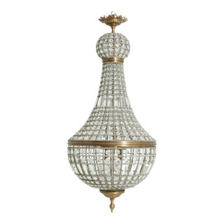 Hollywood Regency Crystal Tear Drop Chandelier With Bronze Fittings For Sale