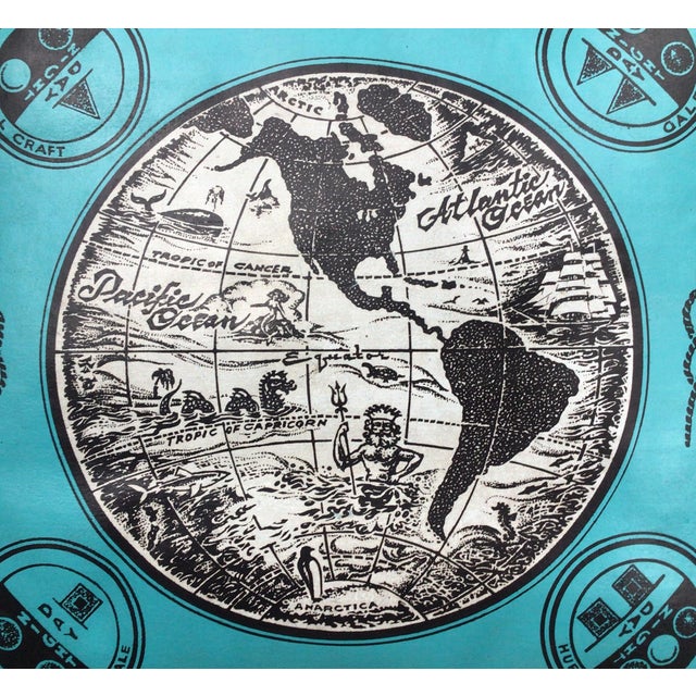 American Vintage Turquoise Boat Cushion W/Boating Knots & Signal Flag Graphics For Sale - Image 3 of 9