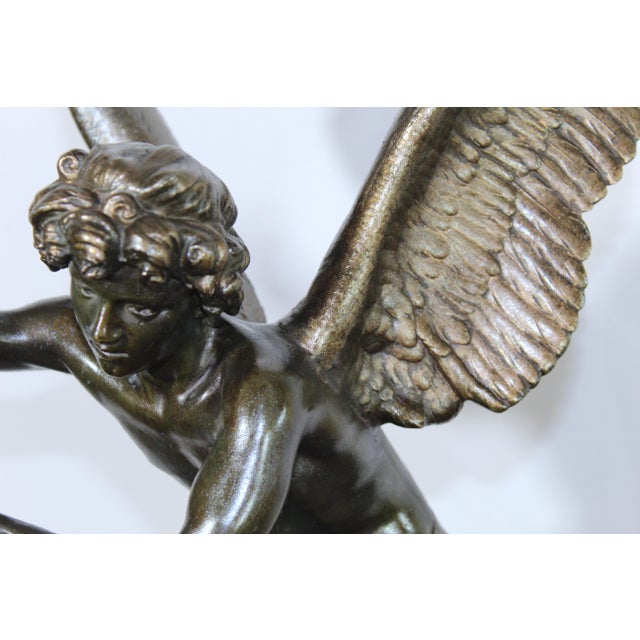 Antique French 1896 “Amour Irresistible” Angel Statue Pink Marble 3-Piece Clock Set For Sale - Image 9 of 17