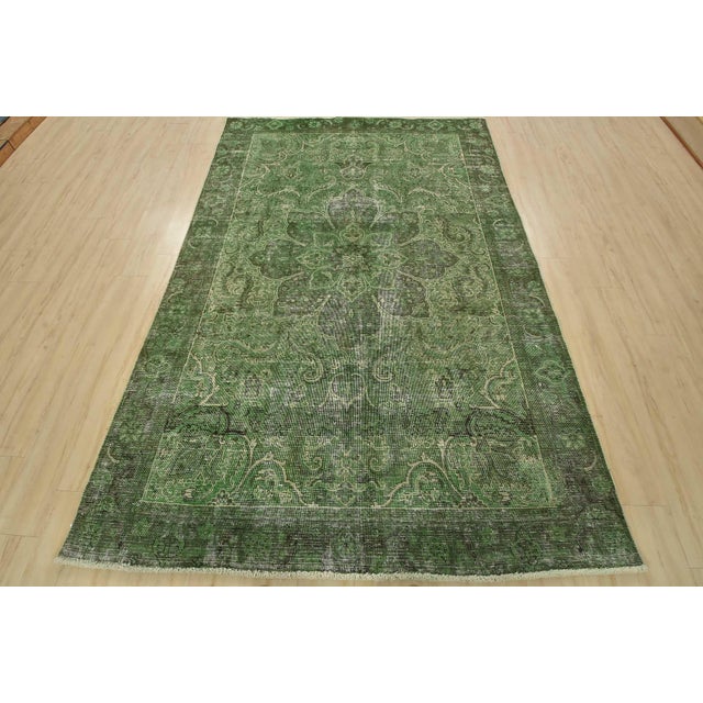 Farmhouse Tabriz Rug 6’3” X 9’3” Green Wool Vintage Overdyed Hand-Knotted Carpet For Sale - Image 3 of 14
