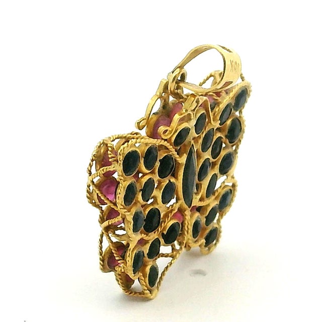 Vintage 18k Gold Ruby Sapphire Butterfly Pendant For Sale - Image 11 of 12