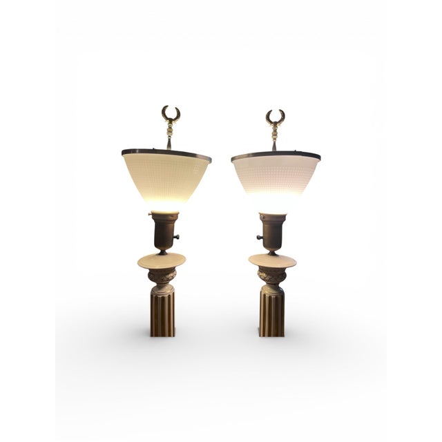 1970s 1970s Pair of Corinthian Column Lamps With Glass Shades. For Sale - Image 5 of 11
