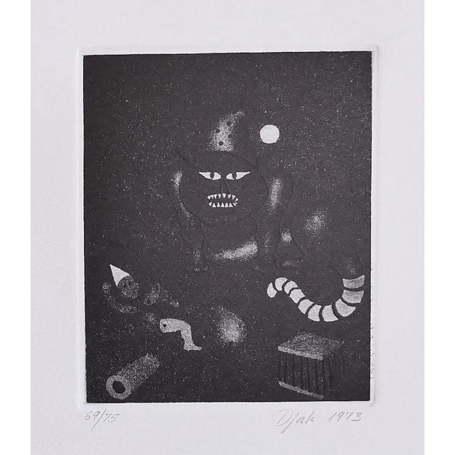 Dreamy is an original modern artwork realized by Zivko Djak in 1973. Original etching on paper. Hand-signed on the lower...