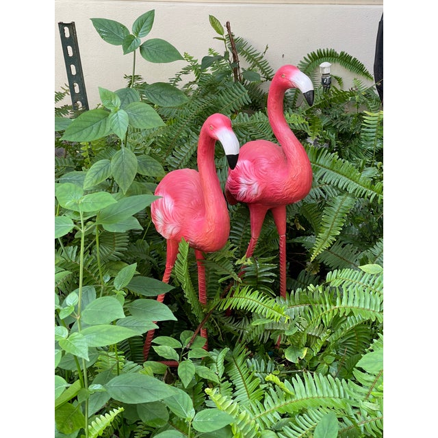 Vintage Coastal Resin Sculptures of Pink Flamingo Pair For Sale - Image 4 of 4