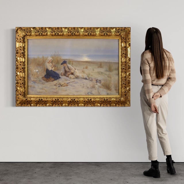 Antique Italian watercolor from the early 20th century. Mixed technique drawing mounted on a wooden frame depicting...