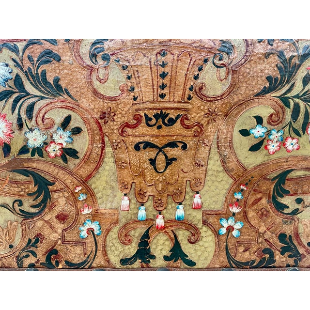 Italian Painted and Tooled Leather Panels a Pair For Sale - Image 10 of 12