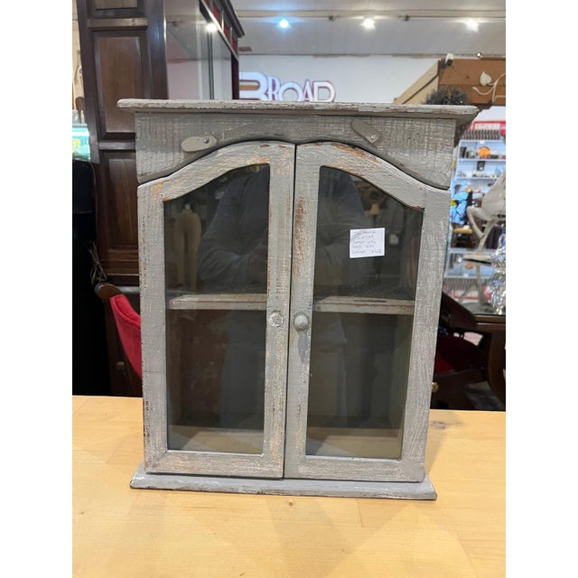 Vintage Wood Curio Cabinet With Glass Doors For Sale - Image 4 of 6