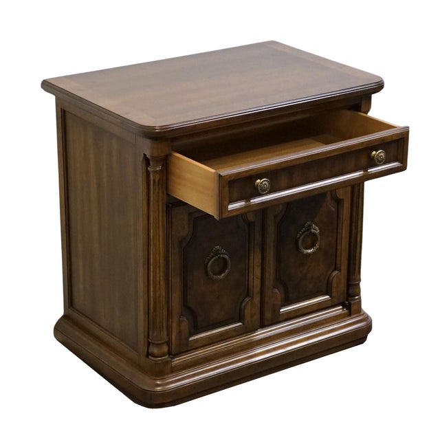 Wood Drexel Heritage Cameo Collection Burled Walnut Italian Neoclassical Tuscan Style 25" Cabinet Nightstand 002-630 For Sale - Image 7 of 15