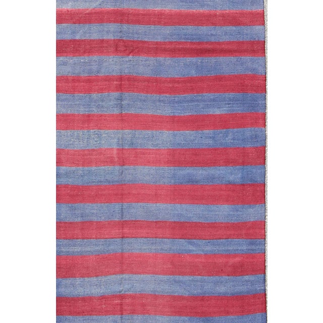 Vintage Striped Turkish Kilim With Casual Modern Design in Red and Blue For Sale - Image 4 of 8
