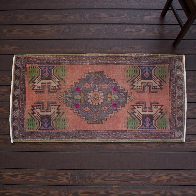 Shabby Chic Distressed Low Pile Turkish Yastik Petite Rug Hand Knotted Faded Mat - 21'' X 42'' For Sale - Image 3 of 13