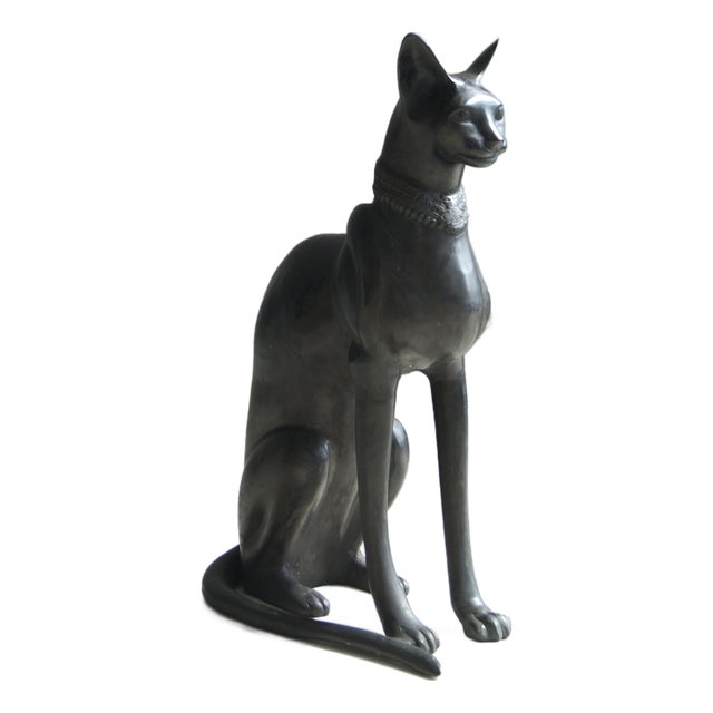 Large Vintage Egyptian Revival Cat Sculpture, 1970s For Sale