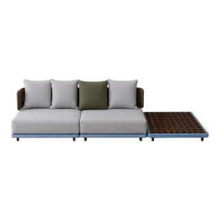 Minotti Quadrado Outdoor Sectional W/ Teak Wood Table For Sale