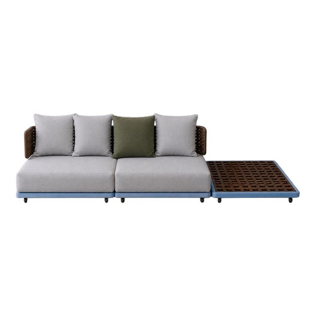 Minotti Quadrado Outdoor Sectional W/ Teak Wood Table For Sale