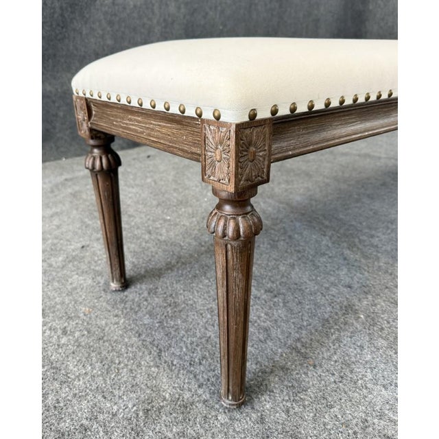 Wood Restoration Hardware Maison Collection Fabric End-of-Bed Bench For Sale - Image 7 of 13
