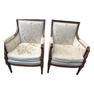 Mid-Century Louis XVI Revival Bergère Armchairs - A Pair For Sale