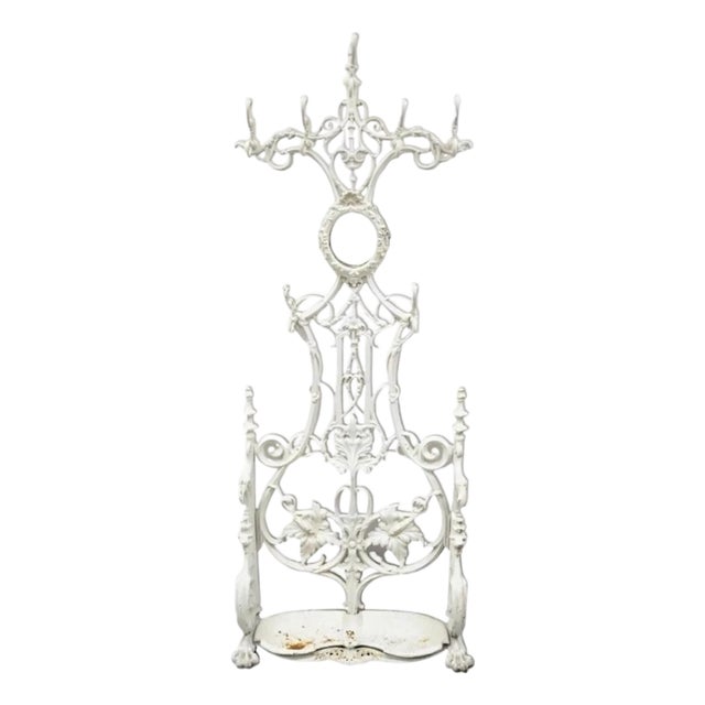 Antique French Art Nouveau Cast Iron Hall Tree Mirror Stand Attr Alfred Corneau For Sale