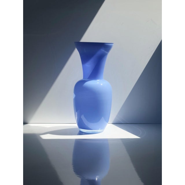 Vintage Italian Blue Opal Glass Vase, 1980s, in Very Good conditions. Designed 1980 to 1989