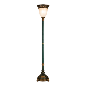 Oxidized Emerald & Antique Brass Neoclassical Torchiere Floor Lamp
