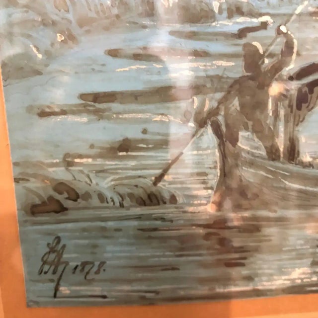 Mid 19th Century Late 19th Century French Figurative Blue Neapolitan Gouache Paintings, Framed - a Pair For Sale - Image 5 of 11