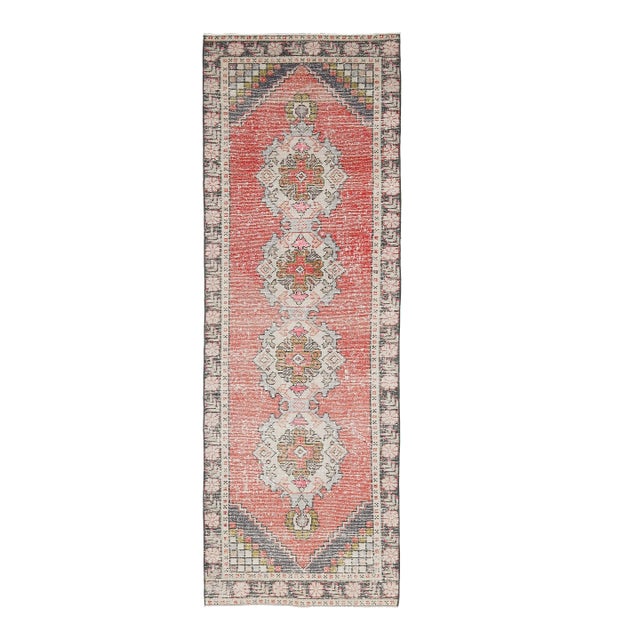 Vintage Turkish Oushak Handmade Wool Cotton Pink Runner For Sale