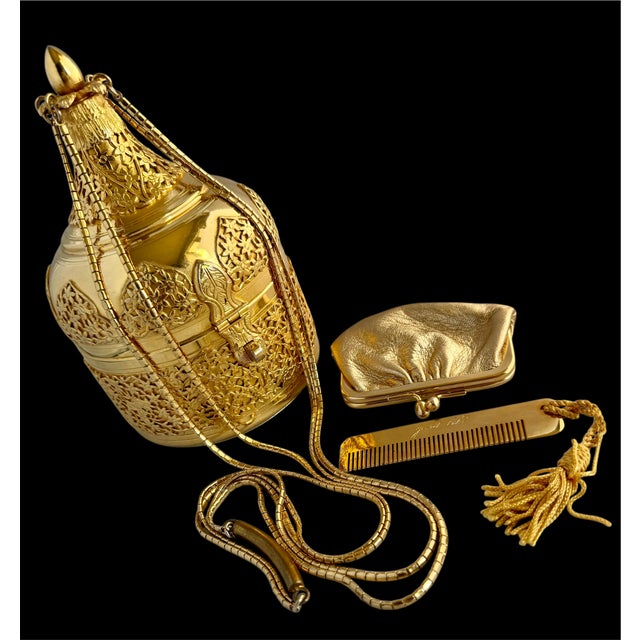 Judith Leiber 80s Judith Leiber Shoulder Bag Filigree Gold Plate Metal Embossed Evening Bag Floral Vintage For Sale - Image 4 of 9