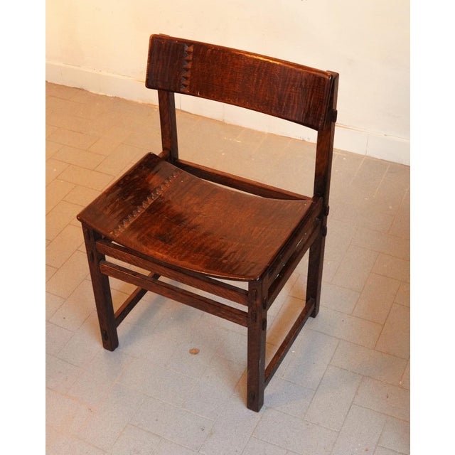 Early Oak Dining Table with Diamond-Carved Chairs by Giuseppe Rivadossi, 1979, Set of 5 For Sale - Image 6 of 9