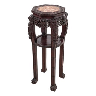 Chinese Hardwood & Marble Pedestal Table, 19th C. For Sale