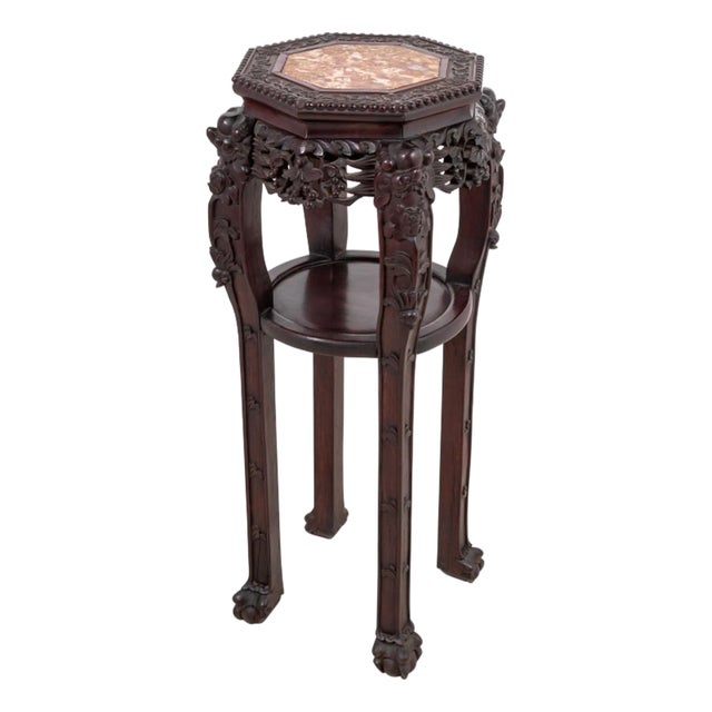 Chinese Hardwood & Marble Pedestal Table, 19th C. For Sale