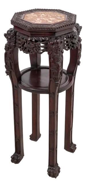 Chinese Hardwood & Marble Pedestal Table, 19th C.