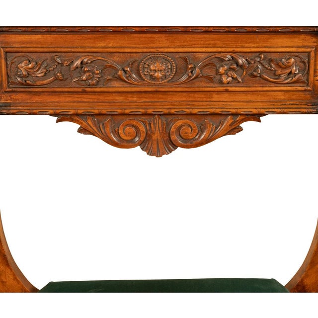 Antique Renaissance Revival Carved Walnut Green Man Savonarola Chair Circa 1890 For Sale - Image 14 of 17