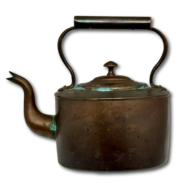 Excellent Smaller Size Antique Classic American Style Hand Wrought Solid Copper Tea Kettle - Circa Early 19th Century For Sale - Image 13 of 18