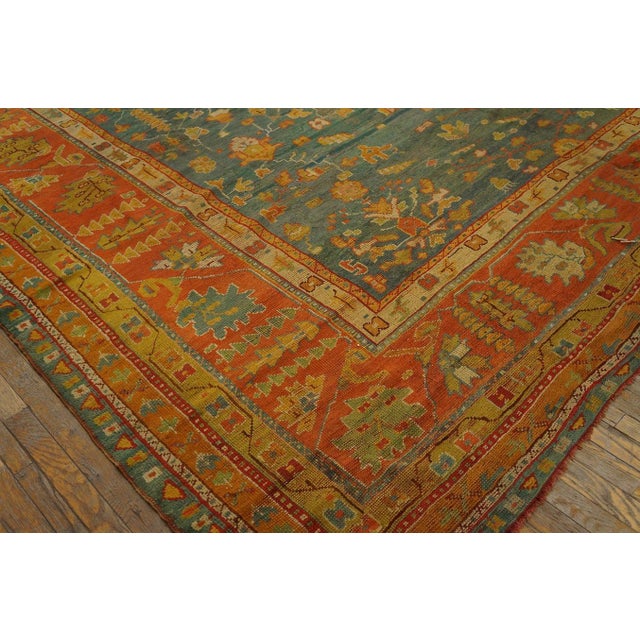 Rustic Marvelous Sky Blue Ground Color Medallion/Crest Pattern AntiqueTurkish Oushak Rug For Sale - Image 3 of 12