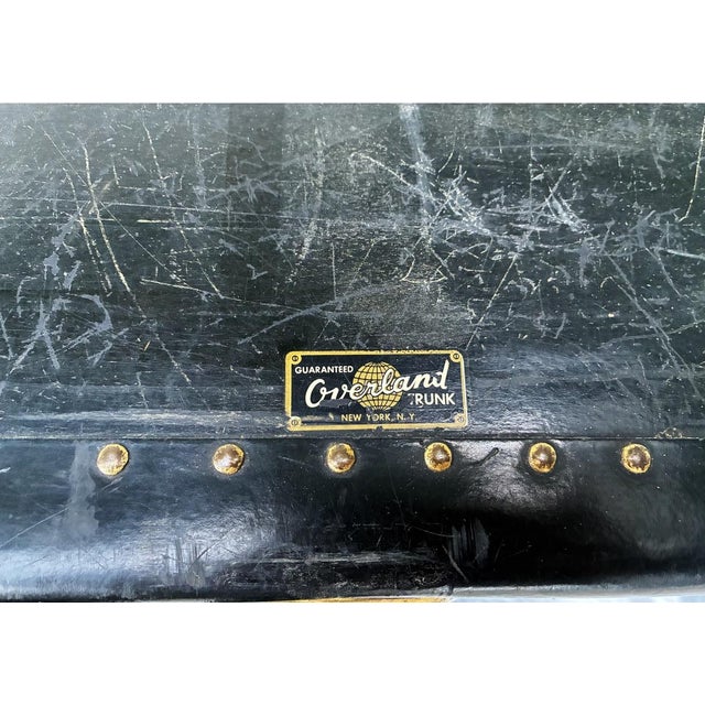 Vintage Overland Steamer Trunk - Good Condition 36"W x 22"D x 24"H Black Vulcanized Material, Brass Finish Lock and Corner...