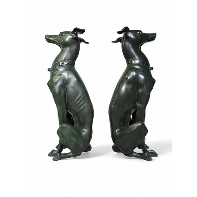 Italian Greyhound Statues in Green Patinated Bronze, 1950s, Set of 2 For Sale - Image 9 of 13