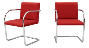 MCM Ludwig Mies Van Der Rohe Brno Tubular Chairs in Red Fabric by Gordon, a Pair