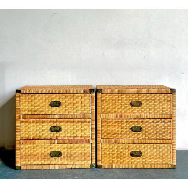 Vintage Boho Woven Rattan Campaign Chests - A Pair For Sale In West Palm - Image 6 of 8