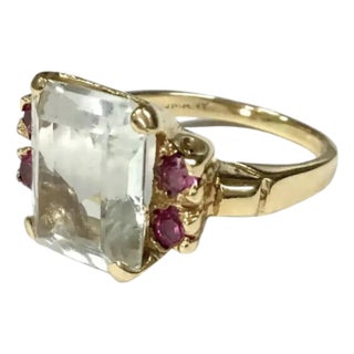 Aquamarine and Ruby Ring 14k Yellow Gold For Sale