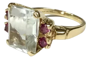 Aquamarine and Ruby Ring 14k Yellow Gold