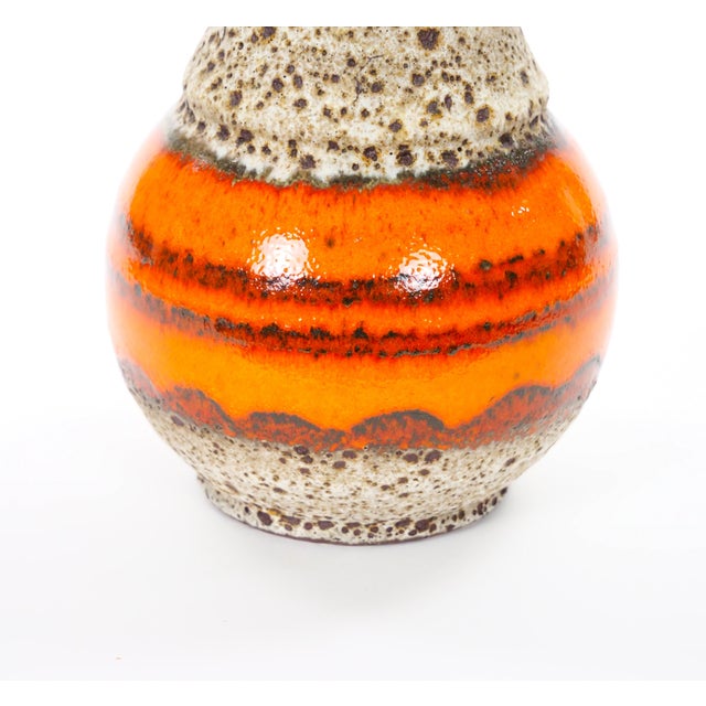 1970s Mid-Century West German Glazed Porcelain Vase, Orange, Eggshell & Brown 10" Tall For Sale - Image 5 of 10