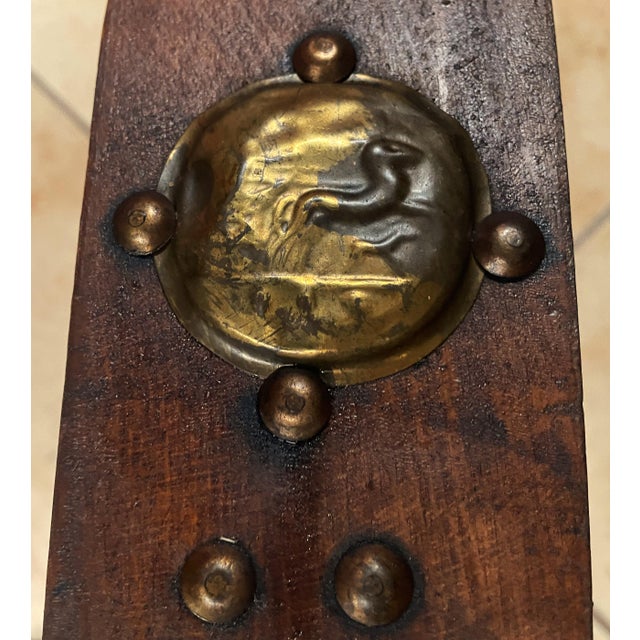1920s Antique Egyptian Ottoman with Brass Ornamentation and Leather, 1920s For Sale - Image 5 of 18