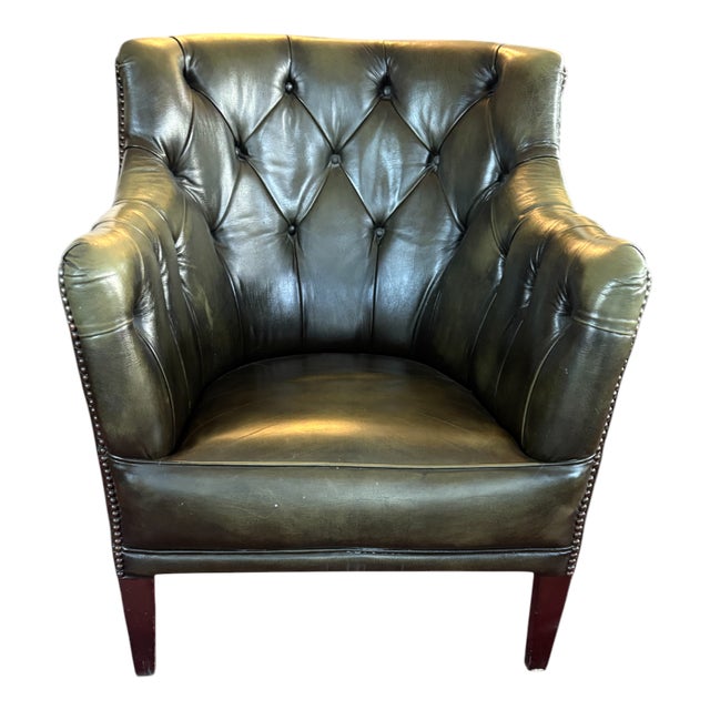 English Chestefield Green Chair For Sale