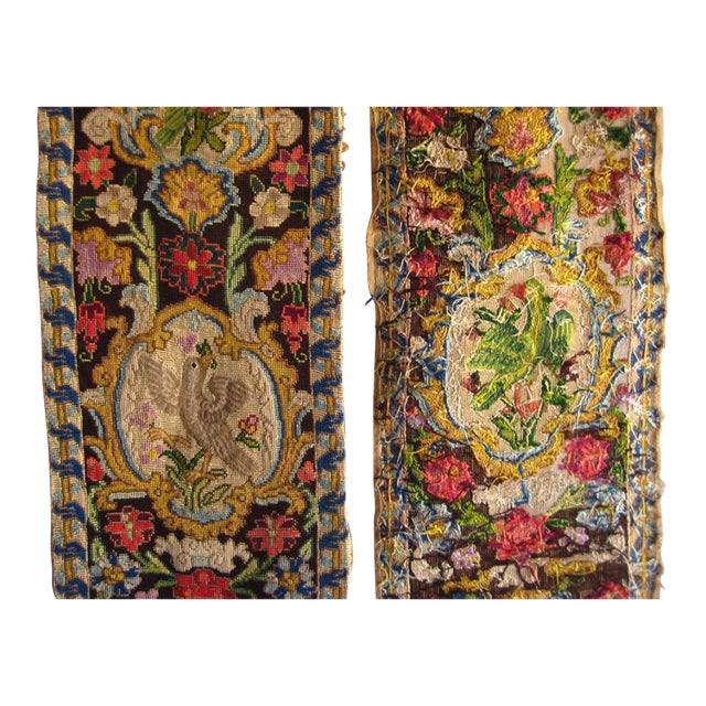 Early 19th Century Pair of French Needle Point Tapestry Borders With Birds For Sale