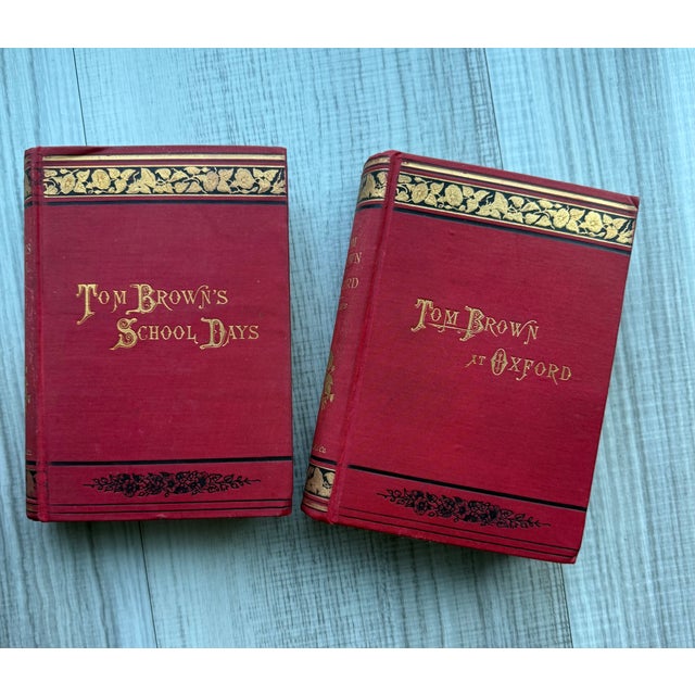 Red 1888 Illustrated Antique 2-Volume Hardcover Book Set: Tom Brown's School Days & at Oxford For Sale - Image 8 of 10