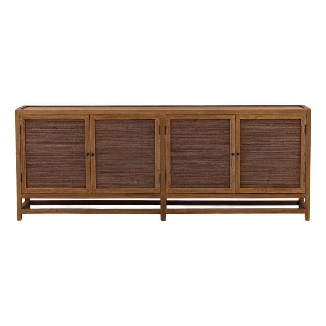 Coconut Rattan Four-Door Sideboard Credenza For Sale