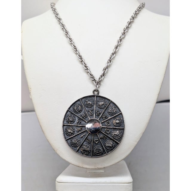Vintage 1970s Signed Napier Silvertone Round Horoscope Pendant Necklace For Sale - Image 18 of 18