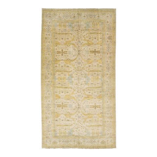 11x21 Modern Oushak Style Wool Rug in Soft Cream, Ochre Gold & Soft Blue For Sale