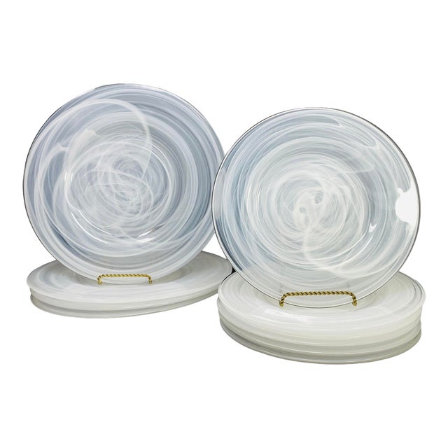 1990s Alabaster Glass Dinner & Salad Plates- Set of 10 For Sale