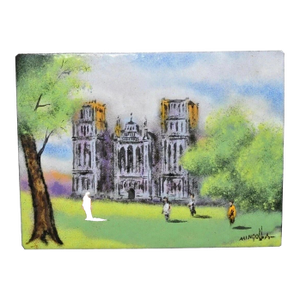 Late 20th Century Dom Dominic Mingolla Enamel on Copper Small Painting Notre Dame? Cathedral